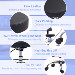 HOMCOM Faux Leather Adjustable Stool, 360 Swivel Chair for Study, Black - Additional view 4