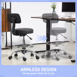 HOMCOM Faux Leather Adjustable Stool, 360 Swivel Chair for Study, Black - Additional view 5