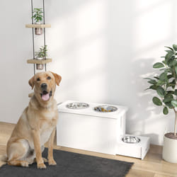 PawHut Raised Dog Bowls with Slow Feeder Mat, Semi Auto Dispenser Function