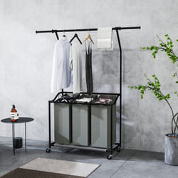 HOMCOM 126L Laundry Sorter, Laundry Basket with 3-Bag Organiser, Dark Grey