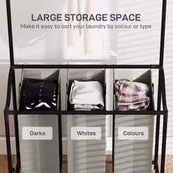 HOMCOM 126L Laundry Sorter, Laundry Basket with 3-Bag Organiser, Dark Grey - Additional view 4