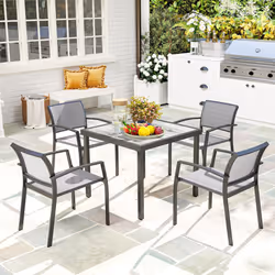Outsunny 5 Piece Garden Furniture Set with 4 Stackable Armchairs, Grey