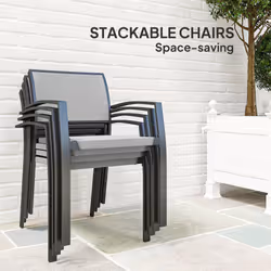 Outsunny 5 Piece Garden Furniture Set with 4 Stackable Armchairs, Grey
