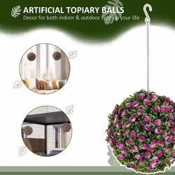 HOMCOM Set of 2 Artificial Plant Topiary Rose Balls, Faux Plants, Purple