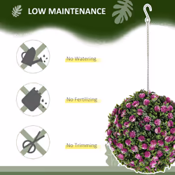 HOMCOM Set of 2 Artificial Plant Topiary Rose Balls, Faux Plants, Purple