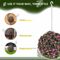 HOMCOM Set of 2 Artificial Plant Topiary Rose Balls, Faux Plants, Purple - Additional view 4