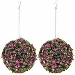 HOMCOM Set of 2 Artificial Plant Topiary Rose Balls, Faux Plants, Purple - Additional view 8