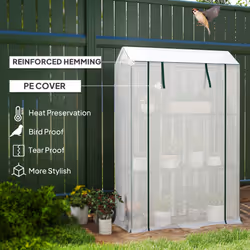 Outsunny 3 Tier Mini Greenhouse with PE Cover, Roll-Up Door, White