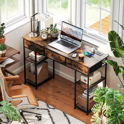HOMCOM Computer Writing Desk with Power Outlets, Drawers, Shelves - Brown