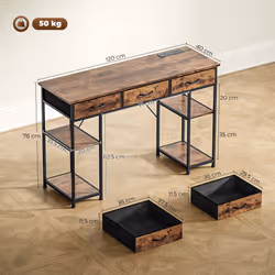 HOMCOM Computer Writing Desk with Power Outlets, Drawers, Shelves - Brown