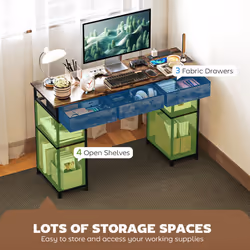 HOMCOM Computer Writing Desk with Power Outlets, Drawers, Shelves - Brown