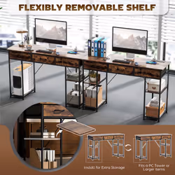 HOMCOM Computer Writing Desk with Power Outlets, Drawers, Shelves - Brown - Additional view 5