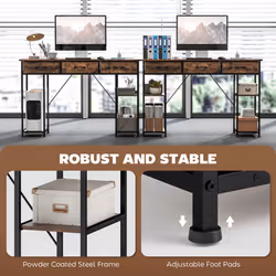 HOMCOM Computer Writing Desk with Power Outlets, Drawers, Shelves - Brown - Additional view 6