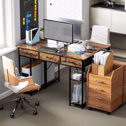 HOMCOM Computer Writing Desk with Power Outlets, Drawers, Shelves - Brown - Additional view 7