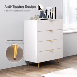 HOMCOM Chest of Drawers with 4 Drawers for Bedroom, Living Room, White - Additional view 5