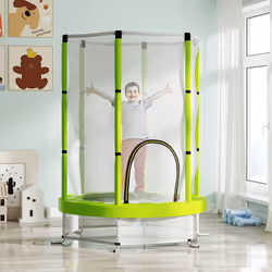 AIYAPLAY 4.6FT Kids Trampoline with Safety Enclosure Net, Green