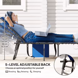 Outsunny Folding Sun Lounger with 5-Level Reclining Back, Side Table, Blue