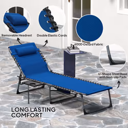 Outsunny Folding Sun Lounger with 5-Level Reclining Back, Side Table, Blue