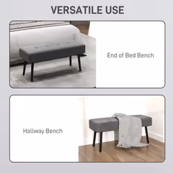HOMCOM End of Bed Bench with Thick Padding and Steel Legs for Entryway, Grey - Additional view 4