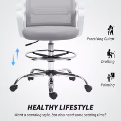 HOMCOM Draughtsman Chair, Mesh Ergonomic Drafting Chair - Grey