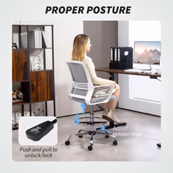 HOMCOM Draughtsman Chair, Mesh Ergonomic Drafting Chair - Grey