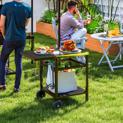 Outsunny BBQ Trolley with Foldable Side Table, Movable Pizza Table, Black