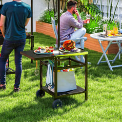 Outsunny BBQ Trolley with Foldable Side Table, Movable Pizza Table, Black