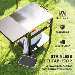 Outsunny BBQ Trolley with Foldable Side Table, Movable Pizza Table, Black
