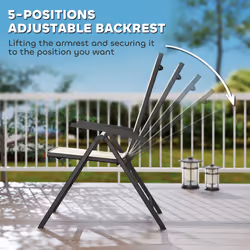 Outsunny 2PCs Rattan Folding Chair w/ 5-Position Adjustable Backrest - Orange
