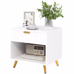HOMCOM Small Table With Drawer, Open Compartment and Handle, White