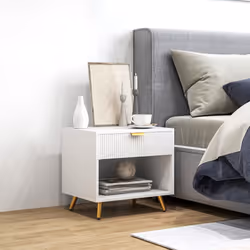 HOMCOM Small Table With Drawer, Open Compartment and Handle, White