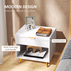 HOMCOM Small Table With Drawer, Open Compartment and Handle, White