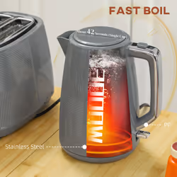 HOMCOM 1.7L Fast Boil Electric Kettle and 2 Slice Water Toaster Set, Grey