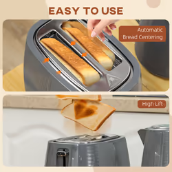 HOMCOM 1.7L Fast Boil Electric Kettle and 2 Slice Water Toaster Set, Grey - Additional view 5