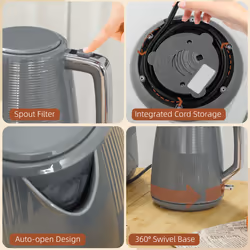 HOMCOM 1.7L Fast Boil Electric Kettle and 2 Slice Water Toaster Set, Grey - Additional view 6