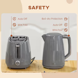HOMCOM 1.7L Fast Boil Electric Kettle and 2 Slice Water Toaster Set, Grey - Additional view 8