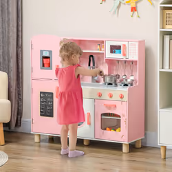 AIYAPLAY Play Kitchen Kids Kitchen Set with Lights and Sounds, Pink
