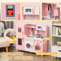 AIYAPLAY Play Kitchen Kids Kitchen Set with Lights and Sounds, Pink