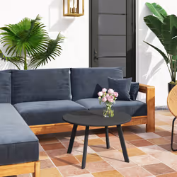 Outsunny 70cm Round Coffee Table with Non-Slip Foot Pads, Black
