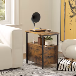 HOMCOM Bedside Table with Charging Station for Living Room, Rustic Brown - Additional view 4