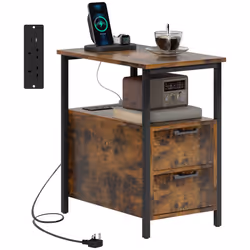 HOMCOM Bedside Table with Charging Station for Living Room, Rustic Brown - Additional view 7