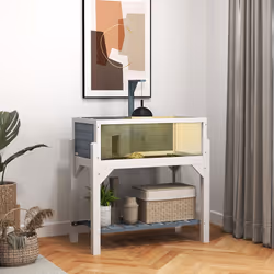 PawHut Wooden Tortoise House with Storage Shelf, Clear Observation Windows