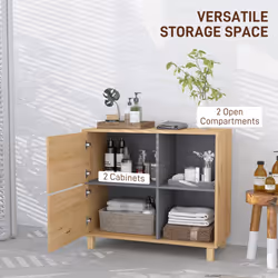 HOMCOM Bathroom Storage Cabinet with Open Compartments and Double Doors