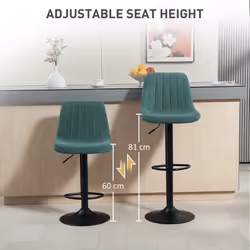 HOMCOM Bar Stools Set of 2 Adjustable Swivel Bar Chairs with Backrest Green