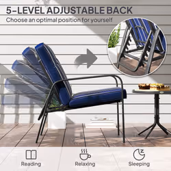 Outsunny 3-Piece Recliner Garden Chairs and Tempered Glass Table Set, Blue