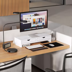 HOMCOM Dual Monitor Stand Riser with Adjustable Length and Angle, White - Additional view 7