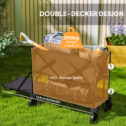 Outsunny Double Decker Folding Trolley Cart on Wheels, 200KG Capacity Black