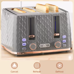 HOMCOM Toaster with 4 Slot, 7 Browning Levels, 1600W, Grey Honeycomb