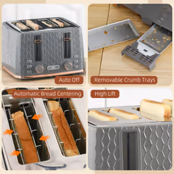 HOMCOM Toaster with 4 Slot, 7 Browning Levels, 1600W, Grey Honeycomb - Additional view 5