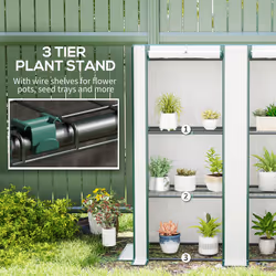 Outsunny 3 Tier Lean-to Mini Greenhouse with Green Hemmed Edging, White